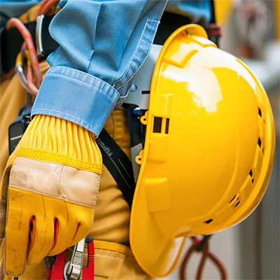 work gloves and hard har